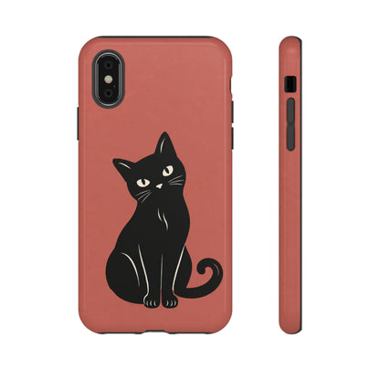 Minimalist Coral Red & Black Cat Phone Case