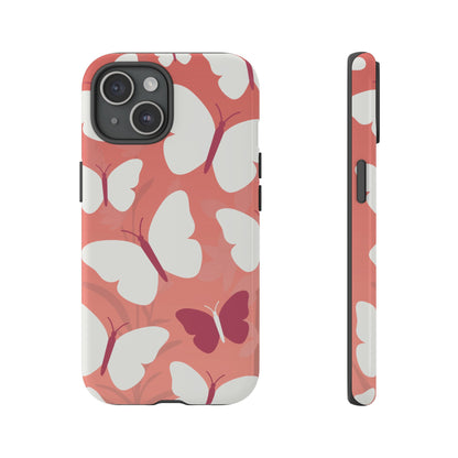 iPhone 15 / Glossy Phone Case - Minimalist Pink Butterfly Pattern Phone Case