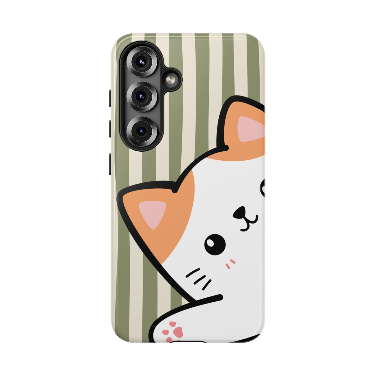 Playful Peakaboo Cat with Green Stripe Pattern Phone Case - Green Phone Case - Samsung Galaxy S25 / Glossy