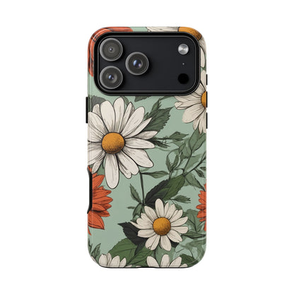 iPhone 17 Pro Max / Glossy Phone Case - Boho Chic Daisies Floral Pattern ’White & Orange’ Phone Case