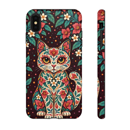 Vibrant Terracotta and Teal Calavera Cat Phone Case - Multicolor Phone Case - iPhone XS MAX / Glossy