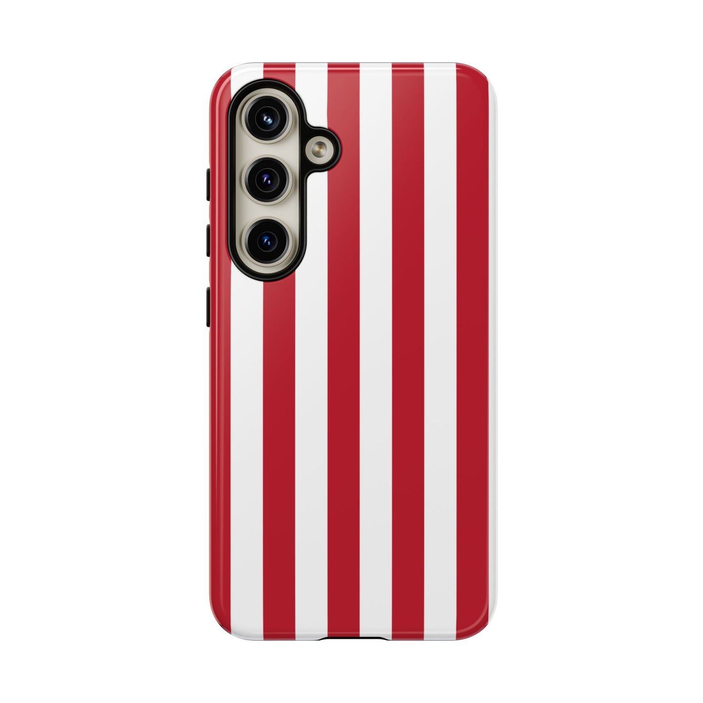 Samsung Galaxy S24 / Glossy Phone Case - Simple Dark Pink & White Stripe Pattern Phone Case