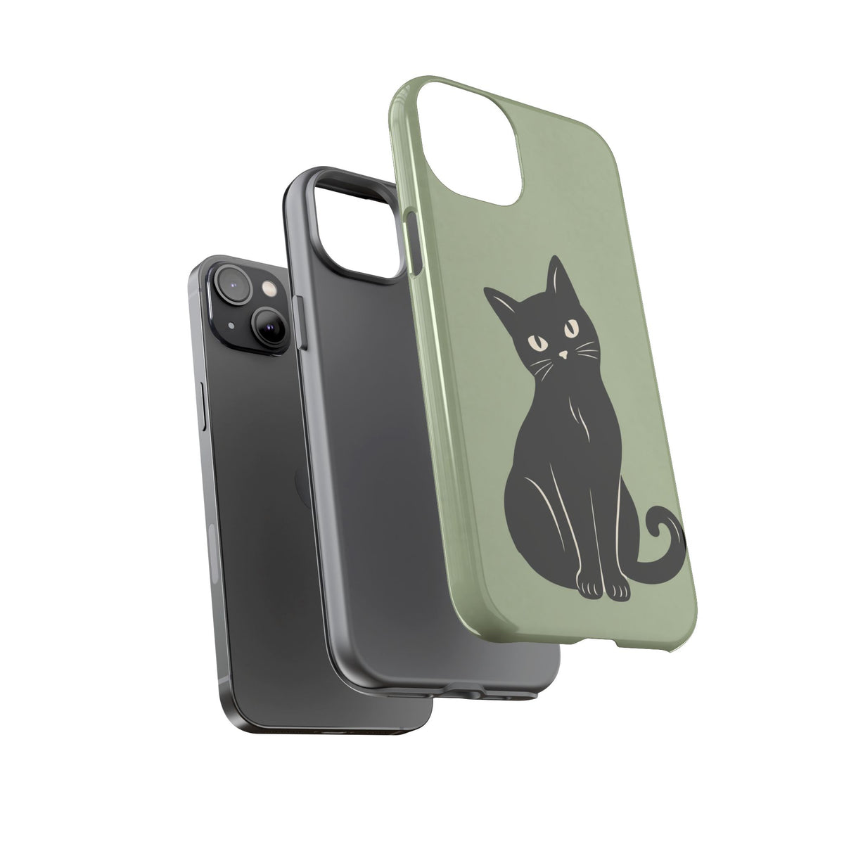 Minimalist Sage Green & Black Cat Phone Case
