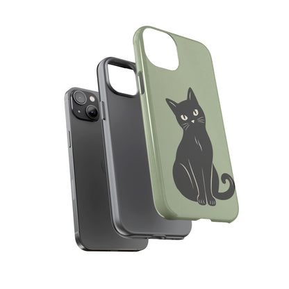 Minimalist Sage Green & Black Cat Phone Case