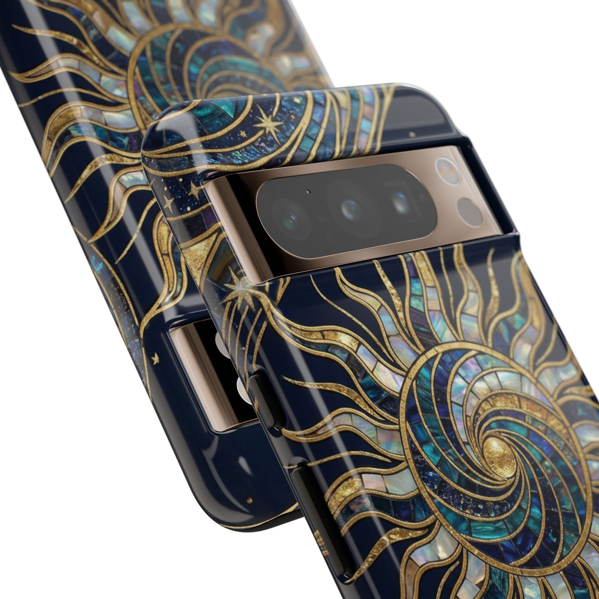 Elegant Navy & Gold Solar Spiral Phone Case