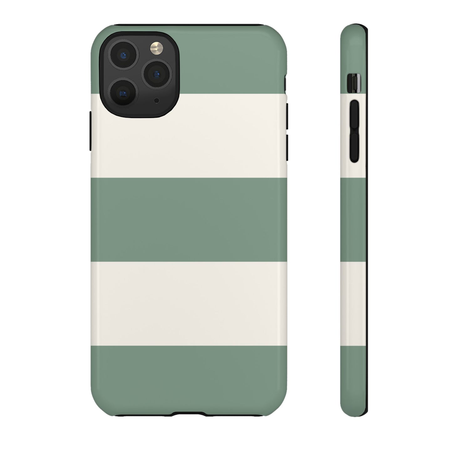 iPhone 11 Pro Max / Glossy Phone Case - Green & White Horizontal Stripe Pattern Phone Case
