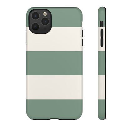 iPhone 11 Pro Max / Glossy Phone Case - Green & White Horizontal Stripe Pattern Phone Case