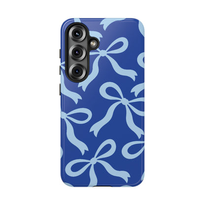Bold Cobalt Blue and Powder Blue Bow Pattern Phone Case - Blue Phone Case - Samsung Galaxy S25 / Glossy
