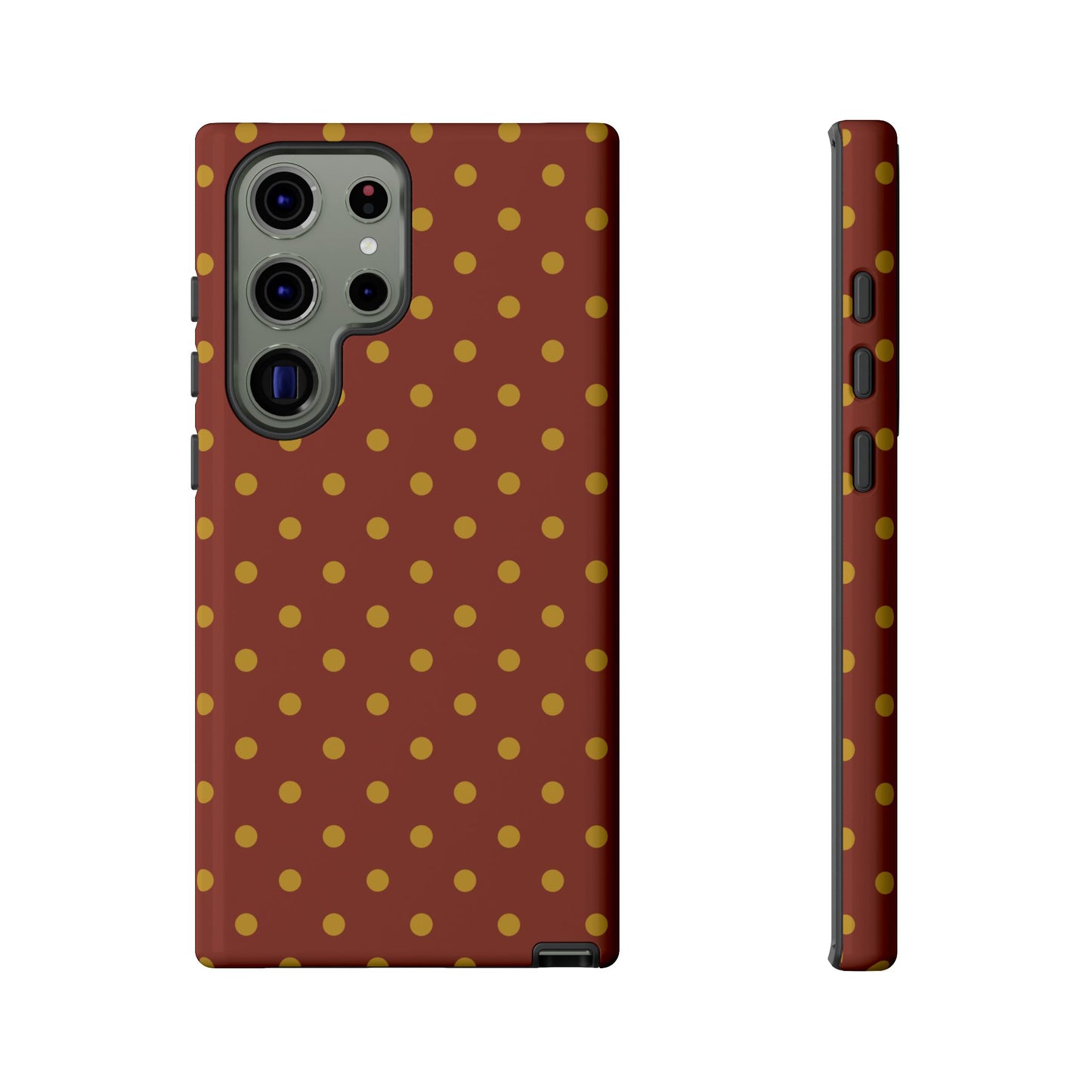Samsung Galaxy S23 Ultra / Glossy Phone Case - Trendy Brown & Mustard Dot Pattern Phone Case
