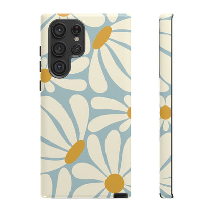 Retro Light Blue Daisy Pattern Phone Case - Blue Phone Case - Samsung Galaxy S22 Ultra / Glossy