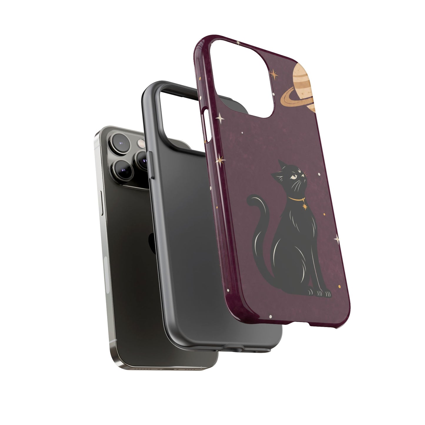 Whimsical Plum Celestial Black Cat Phone Case
