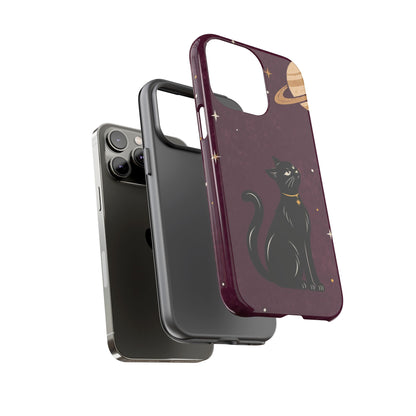 Whimsical Plum Celestial Black Cat Phone Case