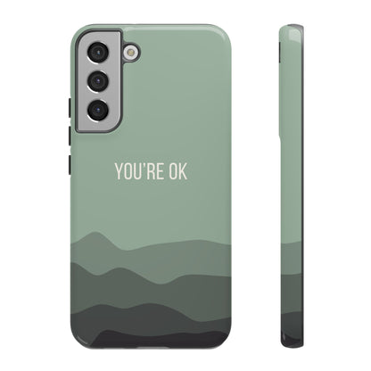 Samsung Galaxy S22 Plus / Glossy Phone Case - Minimalist Green Waves ’You’re OK’ Statement Phone Case