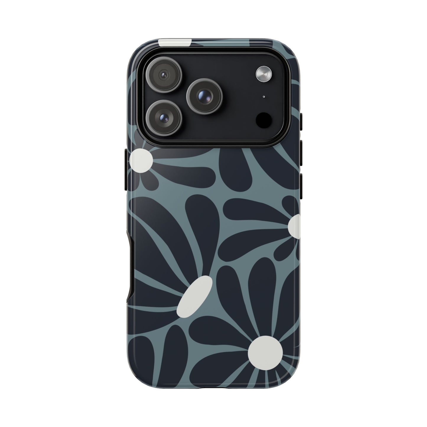 iPhone 17 Pro / Glossy Phone Case - ’Retro Navy Blue & White Daisy Pattern’ Phone Case