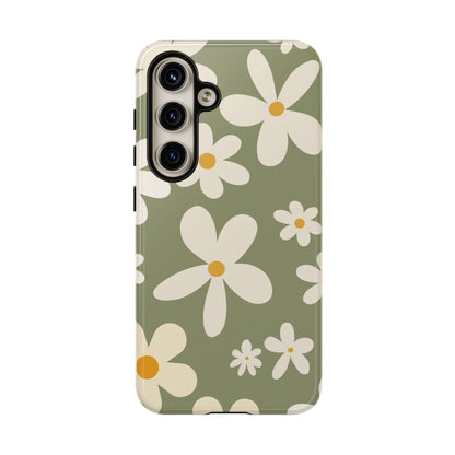 Chic Green Daisy Pattern Phone Case - Green Phone Case - Samsung Galaxy S24 / Glossy