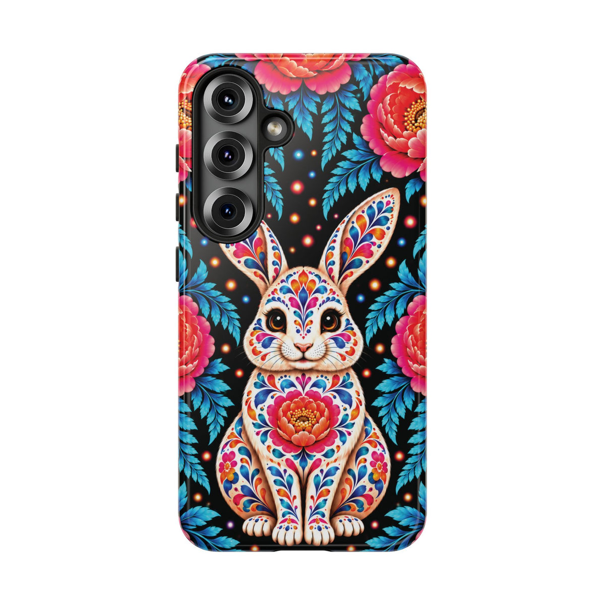 Cute Pink and Turquoise Calavera Bunny Phone Case - Multicolor Phone Case - Samsung Galaxy S25 / Glossy