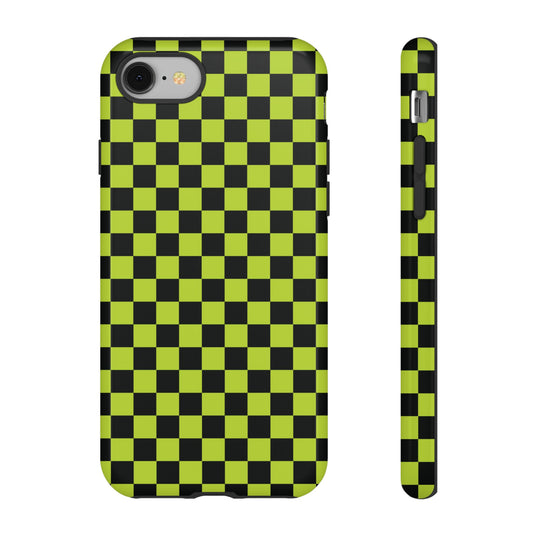Trendy Neon Lime Green & Black Small Checked Pattern Phone Case - Green Phone Case - iPhone 8 / Glossy