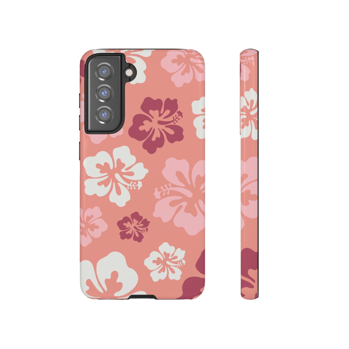 Samsung Galaxy S21 FE / Glossy Phone Case - ’Pink Hibiscus Retro Pattern #3’ Phone Case