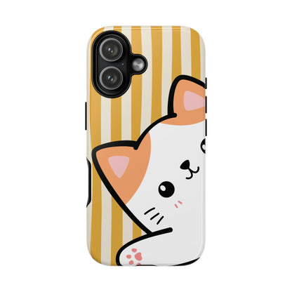 iPhone 17 / Glossy Phone Case - Peakaboo Cat with Yellow Stripe Pattern Phone Case