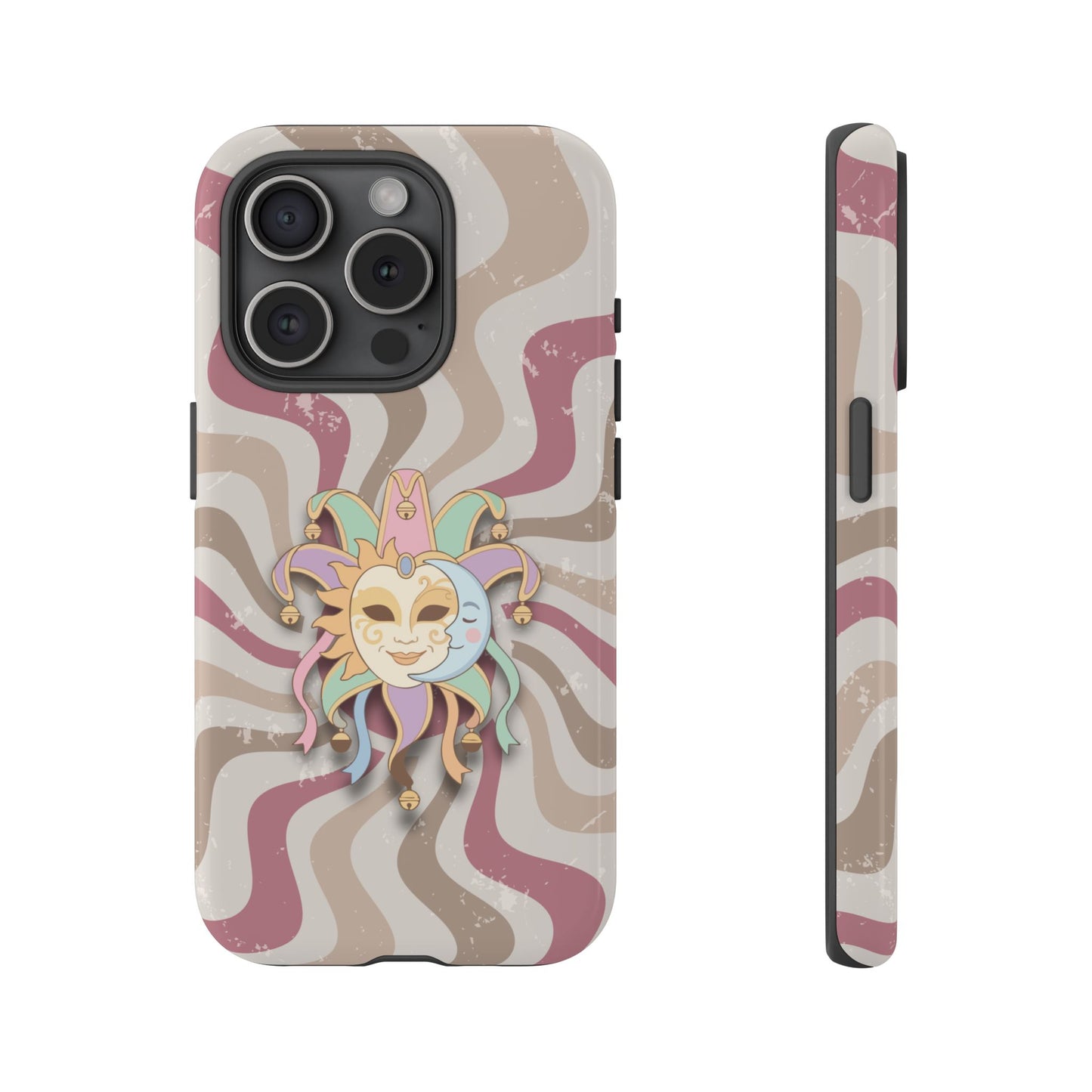 Sun & Moon Jester Mask – Pink Retro Wave Phone Case - Pink Phone Case - iPhone 15 Pro / Glossy