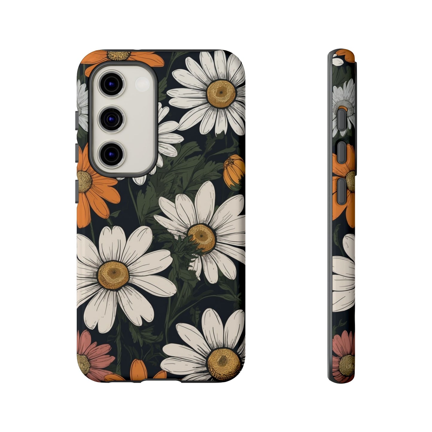 Samsung Galaxy S23 / Glossy Phone Case - Boho Chic Daisies Floral Pattern ’White Orange & Pink’ Phone Case