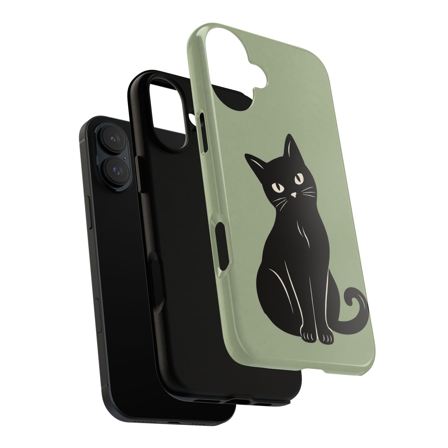Minimalist Sage Green & Black Cat Phone Case