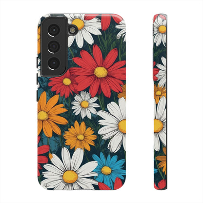 Samsung Galaxy S22 / Glossy Phone Case - Pop Art Daisies Illustration ’Red & Orange’ Phone Case