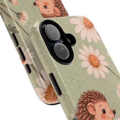 Whimsical Sage Green Hedgehog and Daisy Chain Phone Case - Green Phone Case