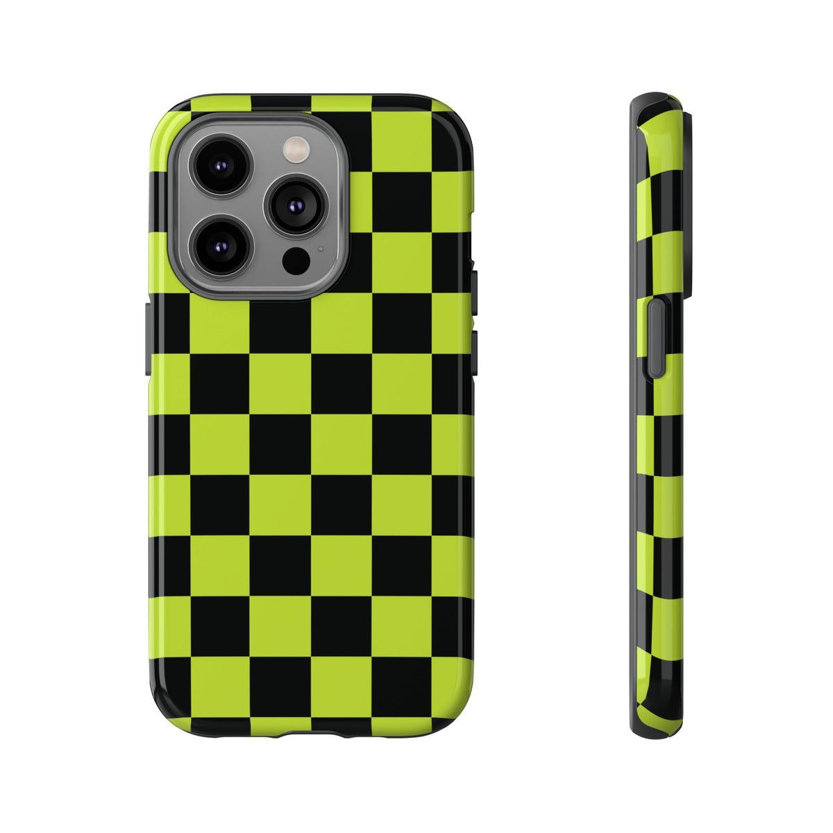 Trendy Neon Lime Green & Black Checked Pattern Phone Case - Green Phone Case - iPhone 14 Pro / Glossy