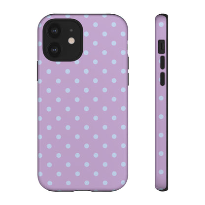 iPhone 12 / Glossy Phone Case - Trendy Lilac & Ice Blue Dot Pattern Phone Case