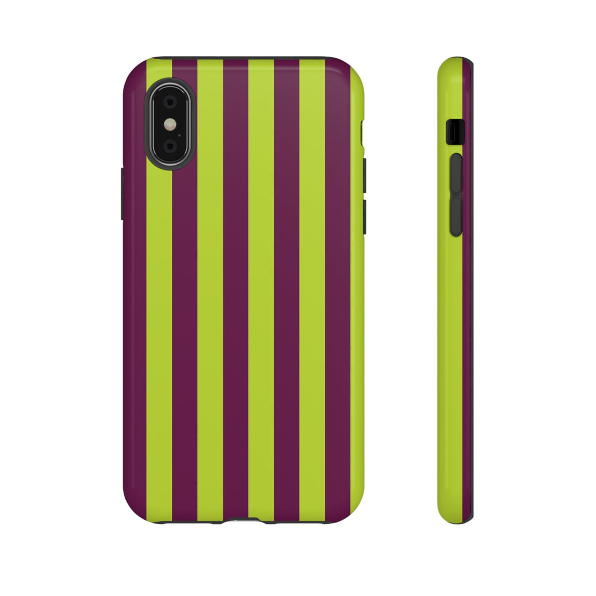 Trendy Neon Lime Green & Plum Stripe Pattern Phone Case - Green Phone Case - iPhone X / Glossy