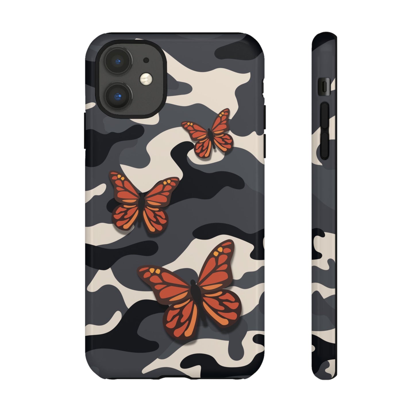 iPhone 11 / Glossy Phone Case - Black & Orange Butterfly Camo Phone Case