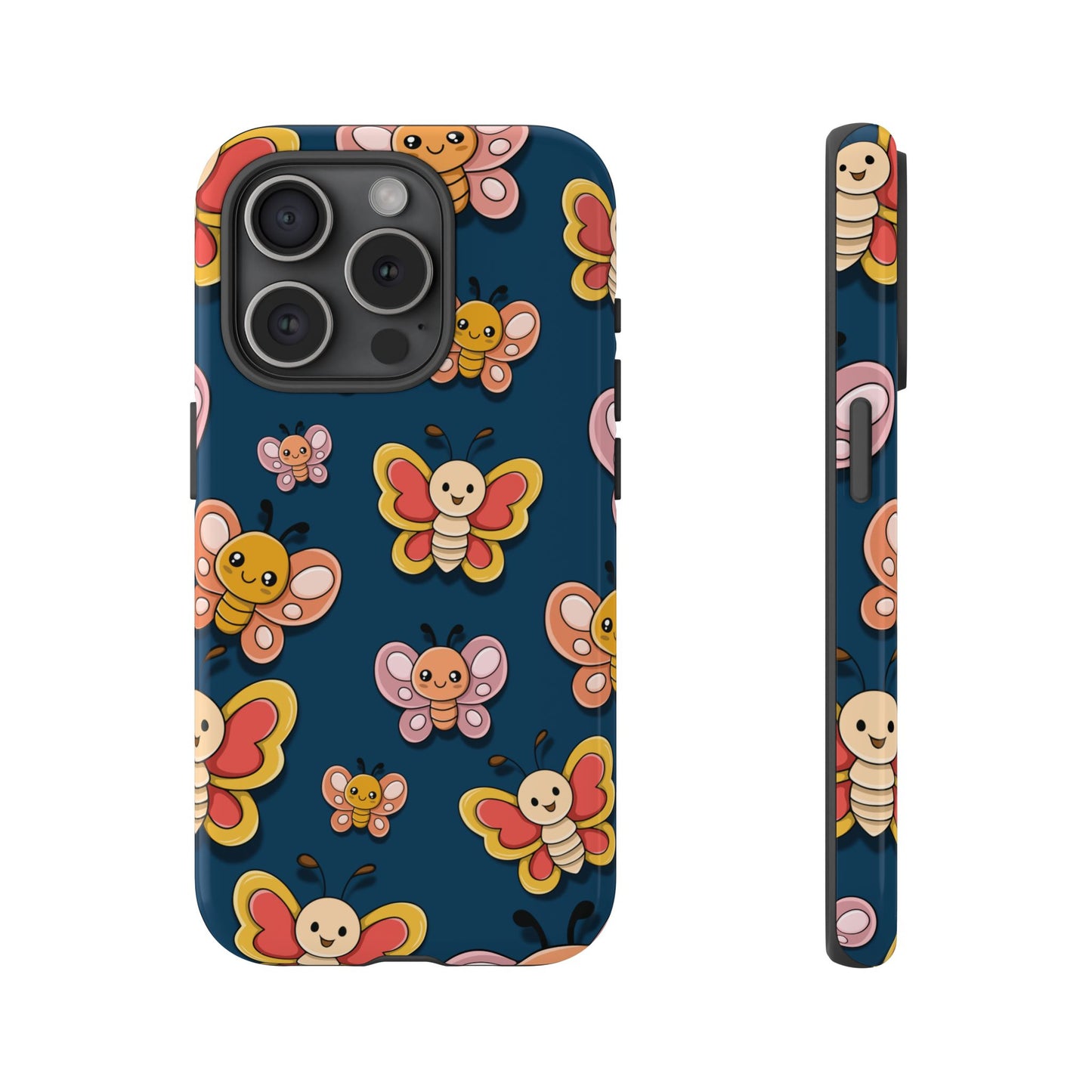 Dark Blue Butterfly Sticker Design Phone Case - Blue Phone Case - iPhone 15 Pro / Glossy