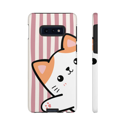 Playful Peakaboo Cat with Pink Stripe Pattern Phone Case - Pink Phone Case