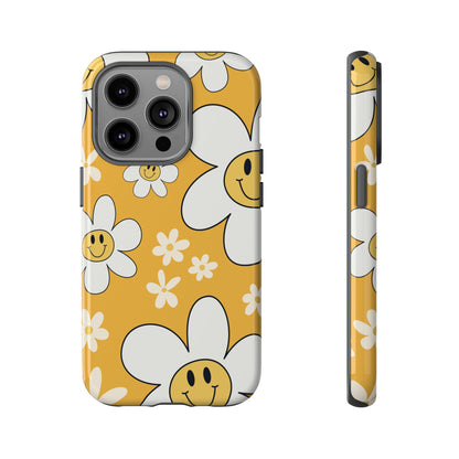 Fun Retro Daisy Pattern with Yellow Background Phone Case - Yellow Phone Case - iPhone 14 Pro / Glossy