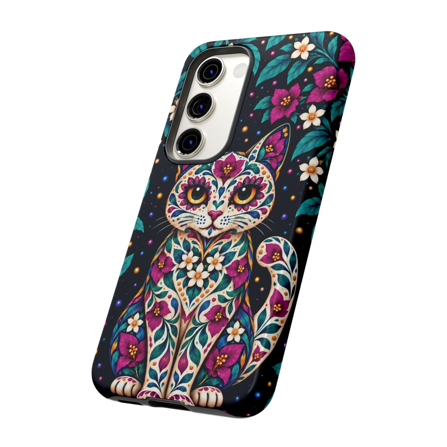 Vibrant Purple and Teal Calavera Cat Phone Case - Multicolor Phone Case
