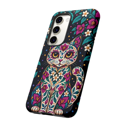 Vibrant Purple and Teal Calavera Cat Phone Case - Multicolor Phone Case