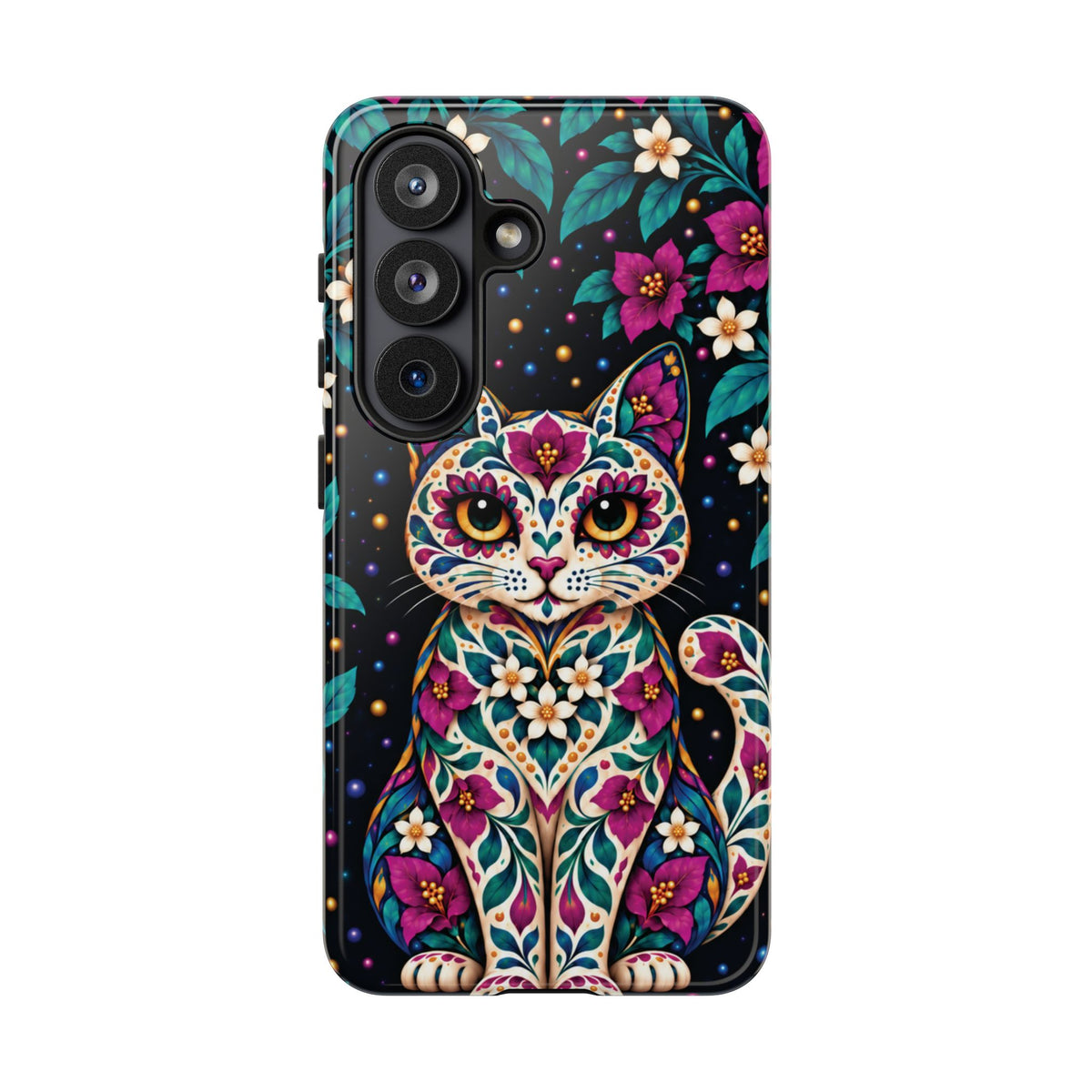 Vibrant Purple and Teal Calavera Cat Phone Case - Multicolor Phone Case - Samsung Galaxy S26 / Glossy