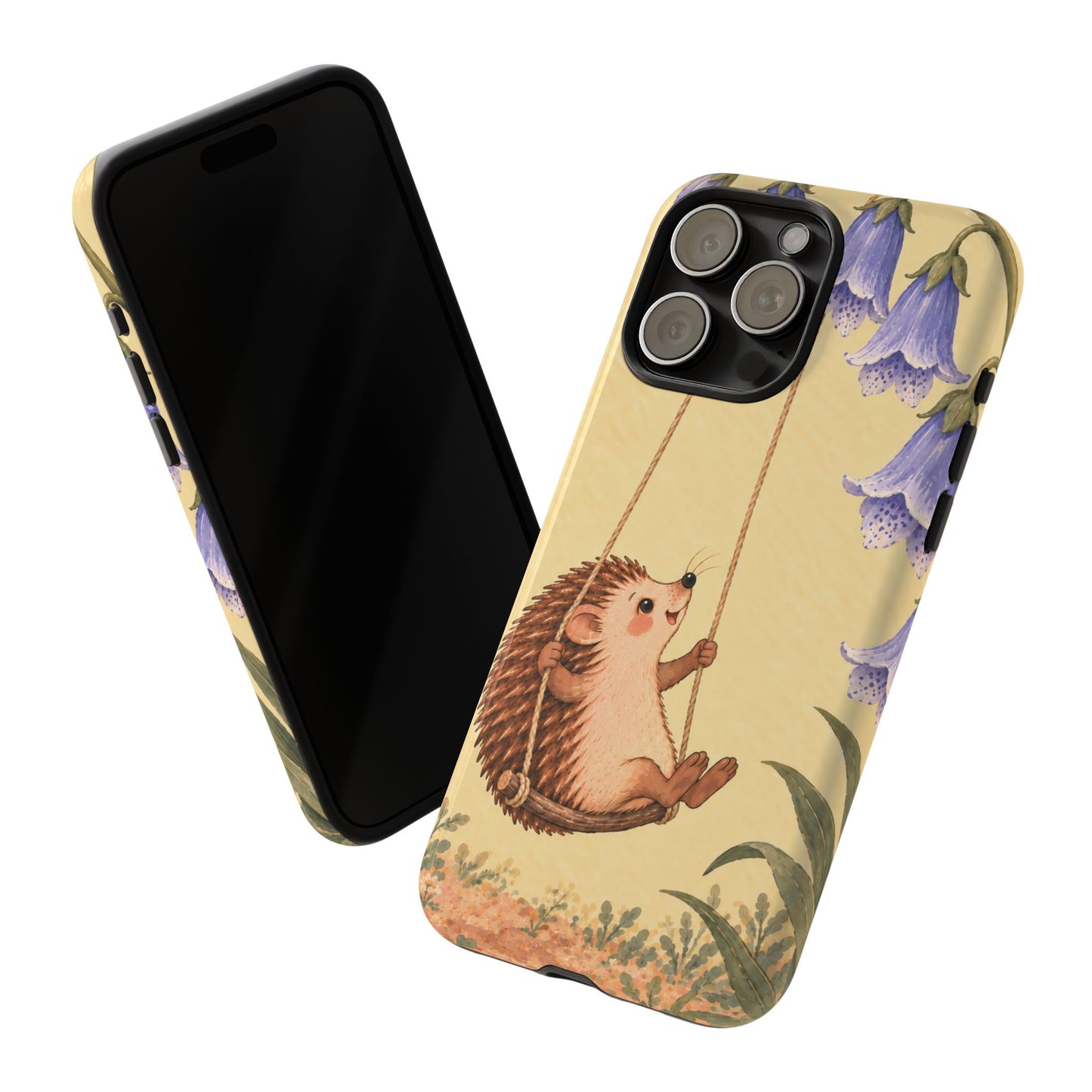 Whimsical Buttercream Hedgehog and Bluebell Phone Case - Yellow Phone Case