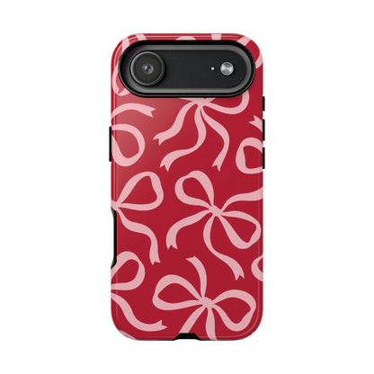 Bold Raspberry Red and Blush Pink Bow Pattern Phone Case