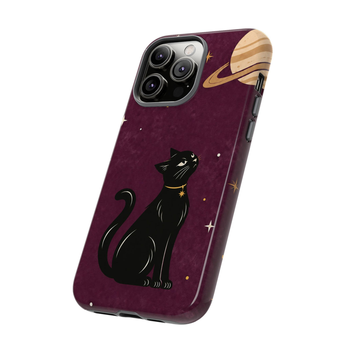 Whimsical Plum Celestial Black Cat Phone Case
