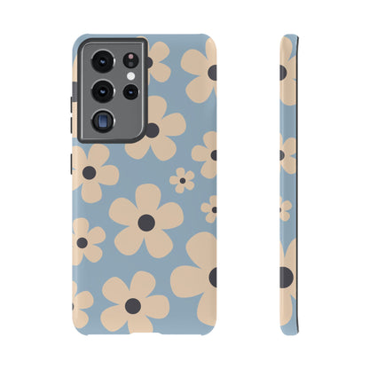 Samsung Galaxy S21 Ultra / Glossy Phone Case - Cute Light Blue & Cream Daisy Pattern Phone Case
