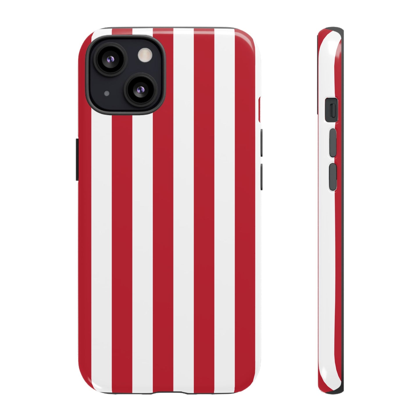 iPhone 13 / Glossy Phone Case - Simple Dark Pink & White Stripe Pattern Phone Case