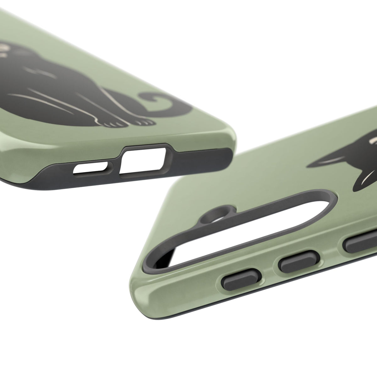 Minimalist Sage Green & Black Cat Phone Case