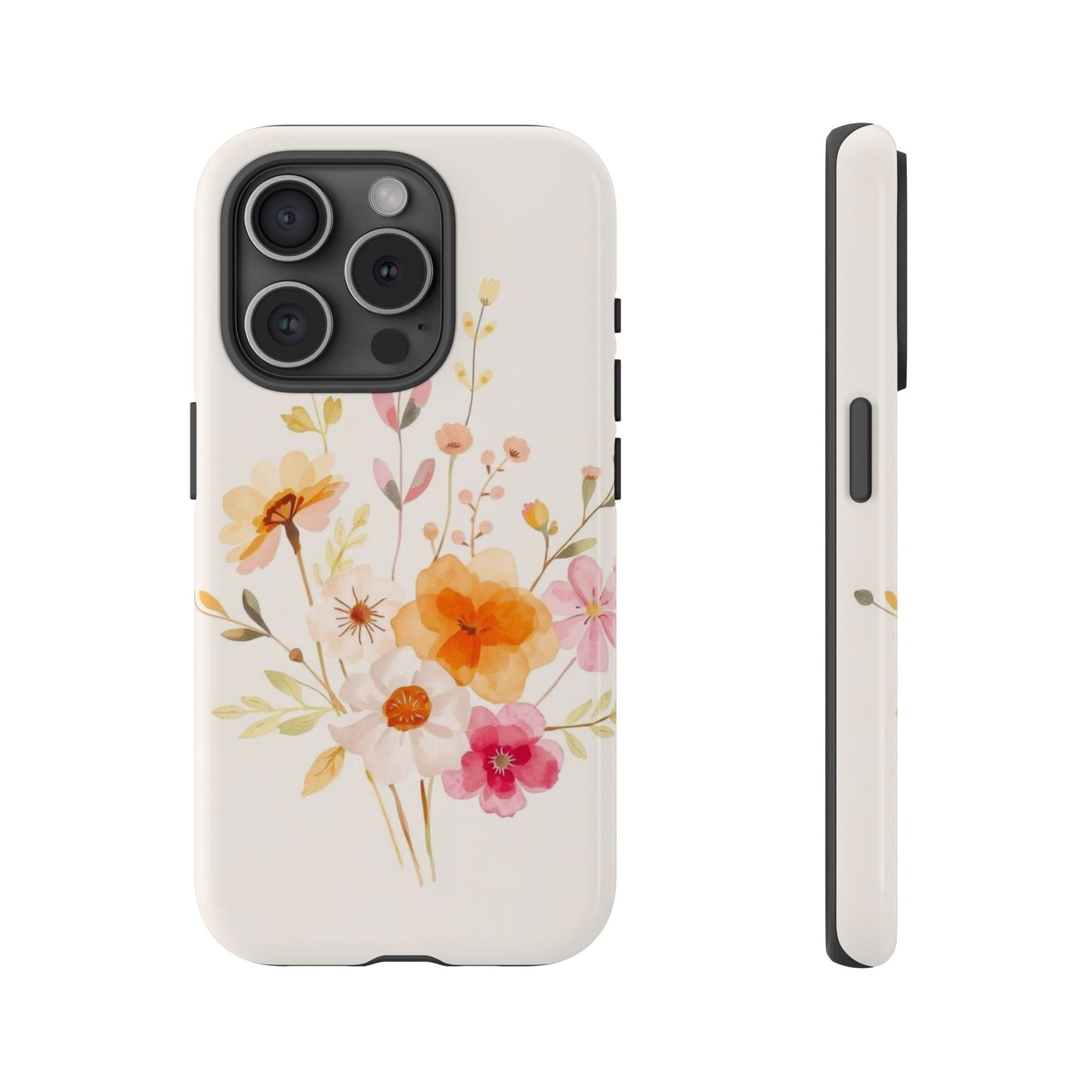 iPhone 15 Pro / Glossy Phone Case - Boho Chic Watercolour Flower Pattern Phone Case