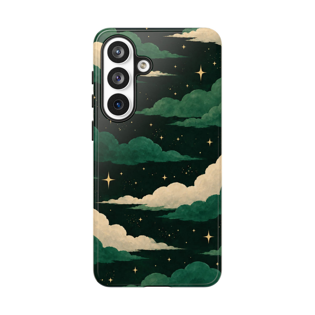 Illustrated Emerald Green Clouds & Stars Phone Case