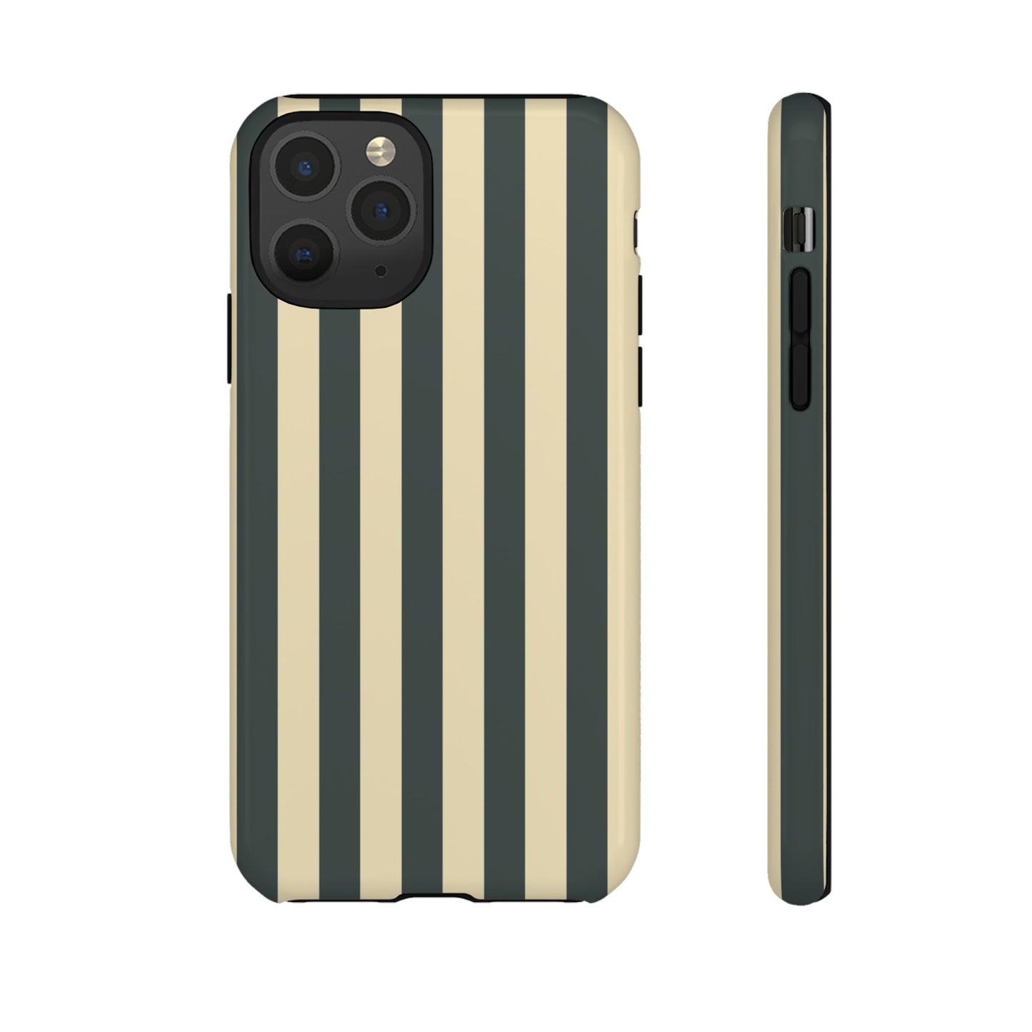 iPhone 11 Pro / Glossy Phone Case - ’Green & Beige Stripe Pattern’ Phone Case