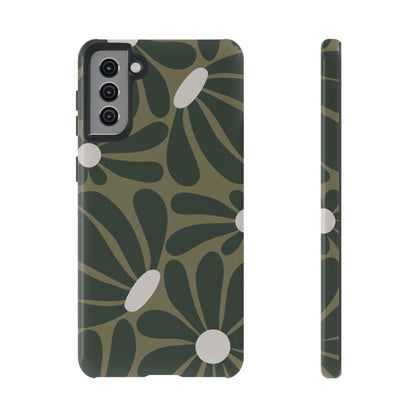 Retro Olive Green Daisy Pattern Phone Case - Green Phone Case - Samsung Galaxy S21 Plus / Glossy