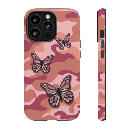 iPhone 13 Pro / Glossy Phone Case - Pink Butterfly Camo Phone Case
