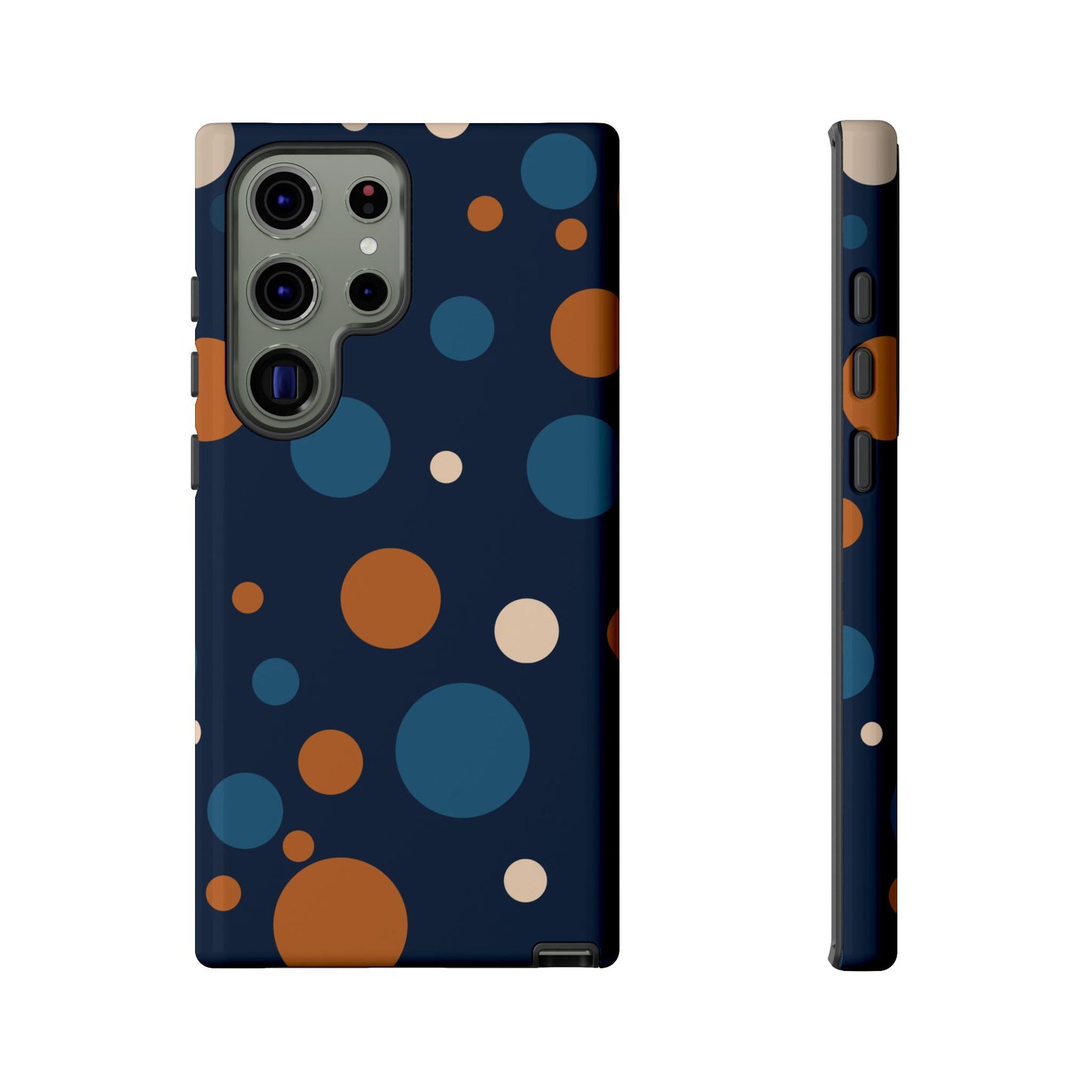 Samsung Galaxy S23 Ultra / Glossy Phone Case - ’Bold Navy Blue & Orange / White Dot Pattern’ Phone Case